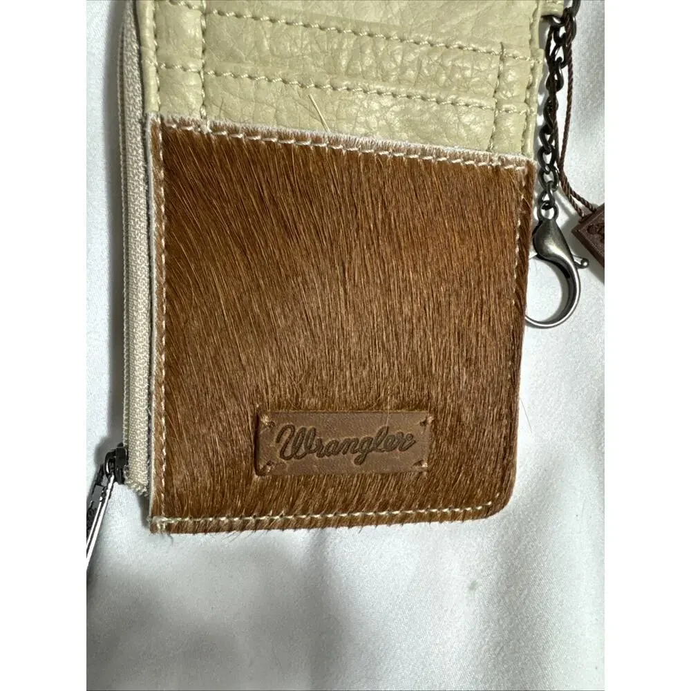 Wrangler Aztec Print Mini Zip Wallet ID Credit Card Holder Tan Hair On Hide NWT